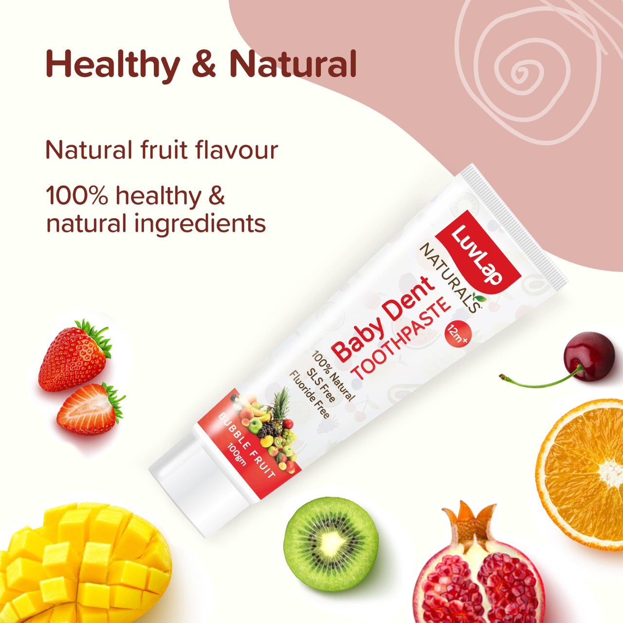 LuvLap Naturals 100% Natural Baby Toothpaste 100g, Bubble Fruit Flavour, SLS & Fluoride Free Kids Toothpaste, Removes Plaque, Prevents Bacteria, Ensures White Teeth, Neutral pH, 12M+(Pack of 2)
