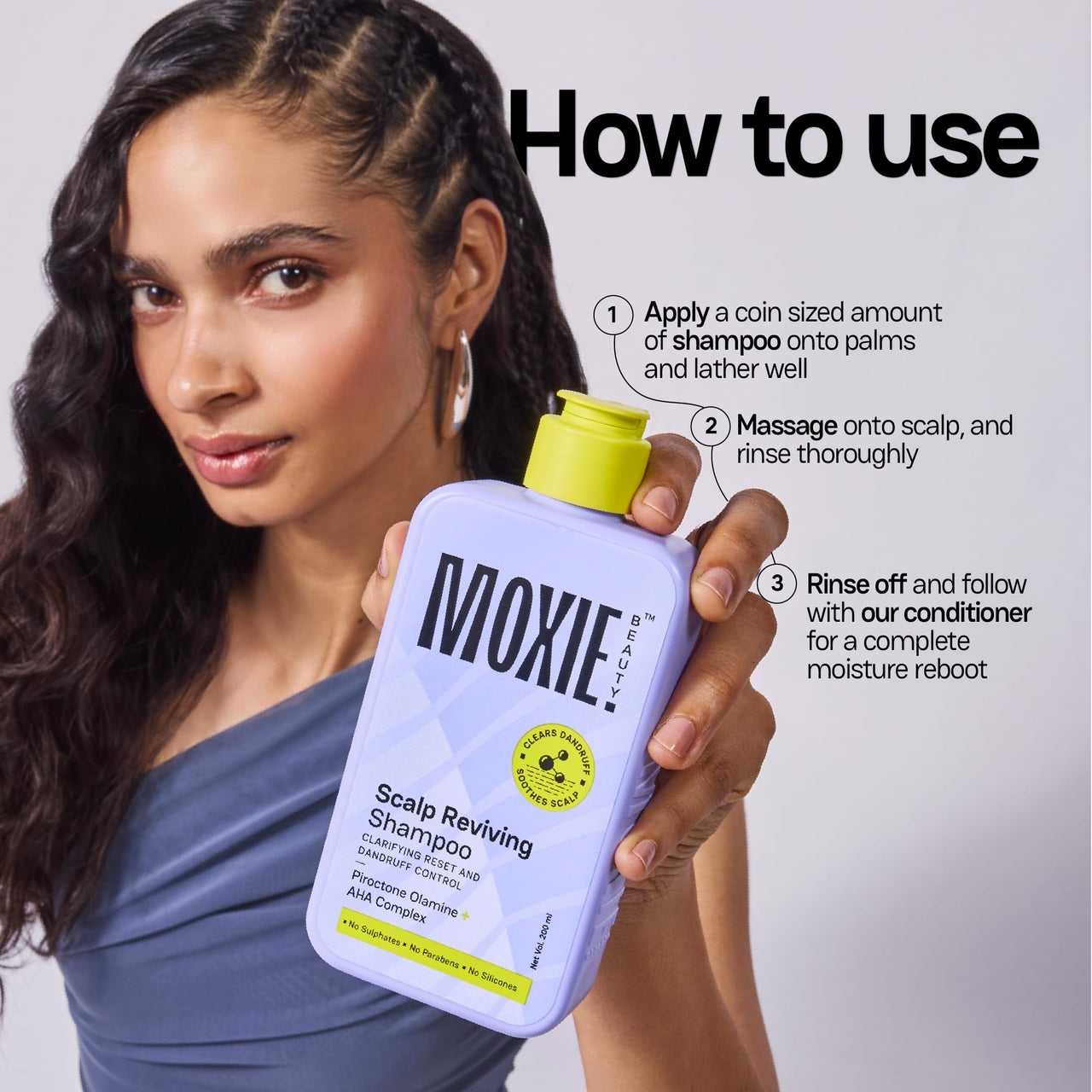 Moxie Beauty Scalp Reviving Anti-Dandruff Shampoo | AHA-BHA Anti-Dandruff Shampoo for Men & Women | Piroctone Olamine + AHA Complex | Clarifying Reset & Dandruff Control | Paraben, Sulphate & Silicone-Free | 200ml