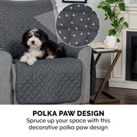 Furhaven Water-Resistant & Reversible Chair Cover Protector for Dogs, Cats, & Children - Quilted Polka Paw Living Room Furniture Cover - Gray, Chair Reversible Polka Paw Gray