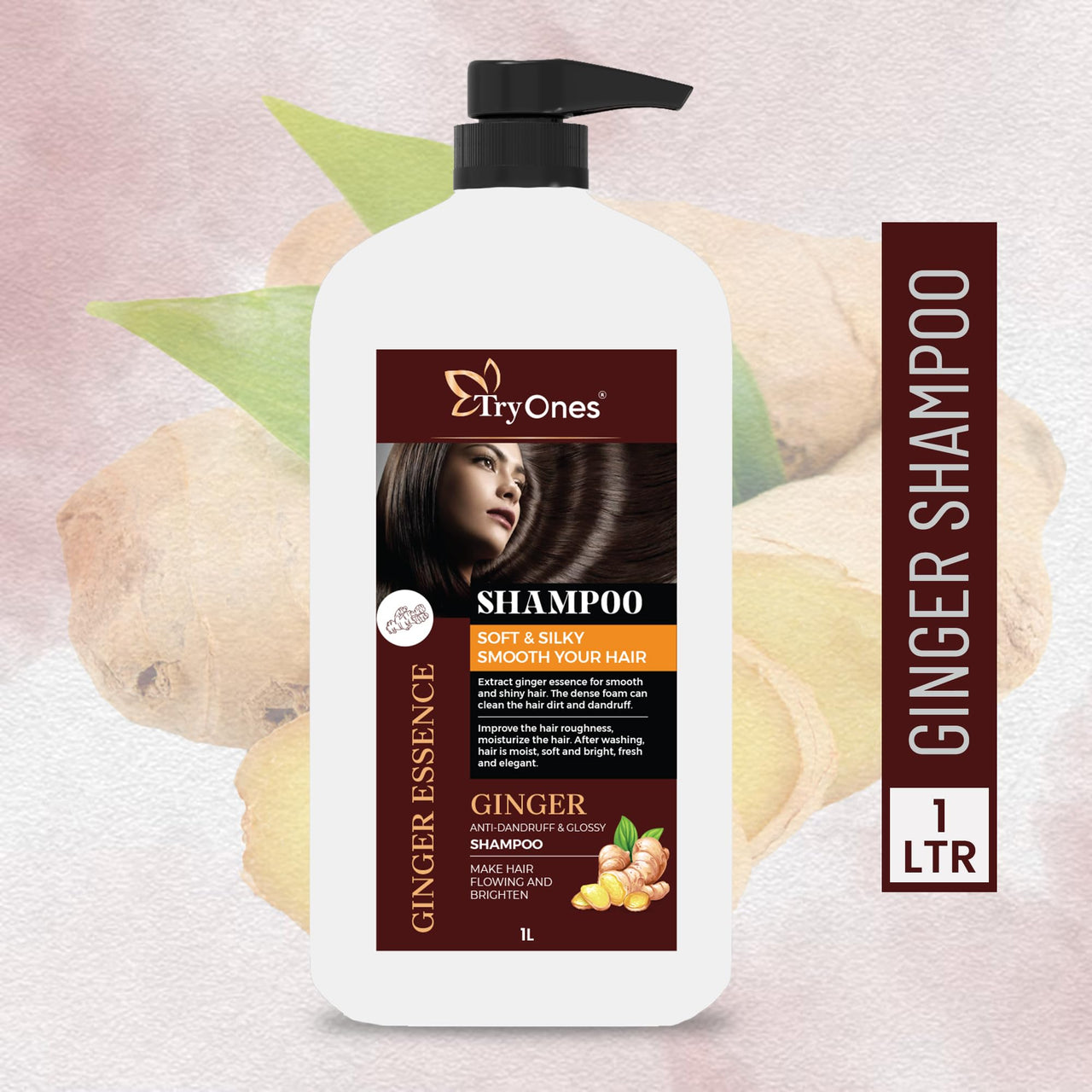 TryOnes Dandruff-Control Shampoo | Ginger Root | Anti Dandruff | Silicon, Sulphate & Chemical Free | For All Hair Types | 1000ml