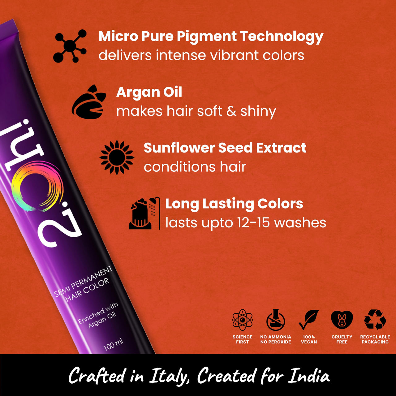 2.Oh! Italian- Orange Hair Color For Women & Men | Ammonia-Free DIY Semi Permanent Hair Color | Enriched with Argan Oil | Lasts upto 12-15 Washes | Pack of 2