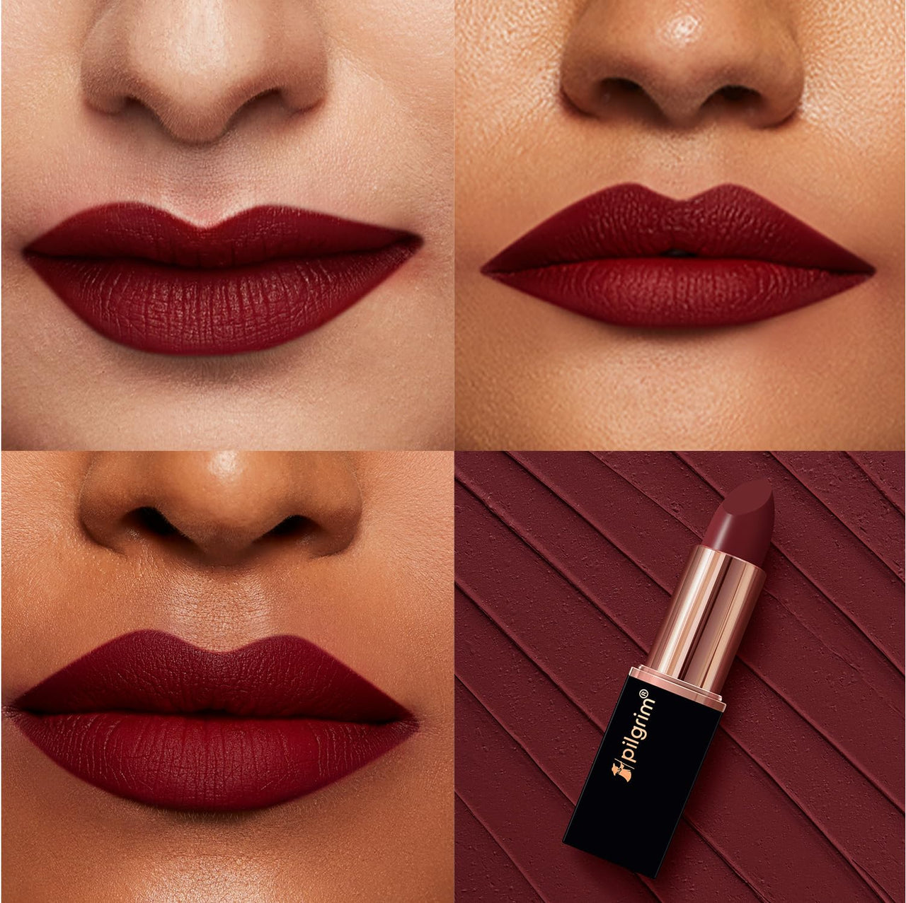 Pilgrim Matte Me Up Bullet Lipstick 4.2g | Creamy, Lightweight, Bold, Non Drying | SPF 30 | Enriched With Hyaluronic Acid & Spanish Squalane | Lipstick for dusky skin tone | Sultry Wine-26