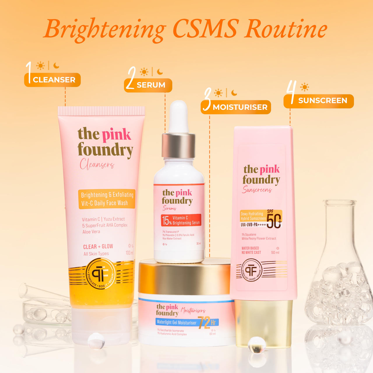 The Pink Foundry's Brightening & Exfoliating Vitamin C Face Wash suitable for all Skin Types | Daily Cleanser | Deeply Cleanses Skin, Reduces Tan, Dullness & Evens Out Skin Tone | 100ml