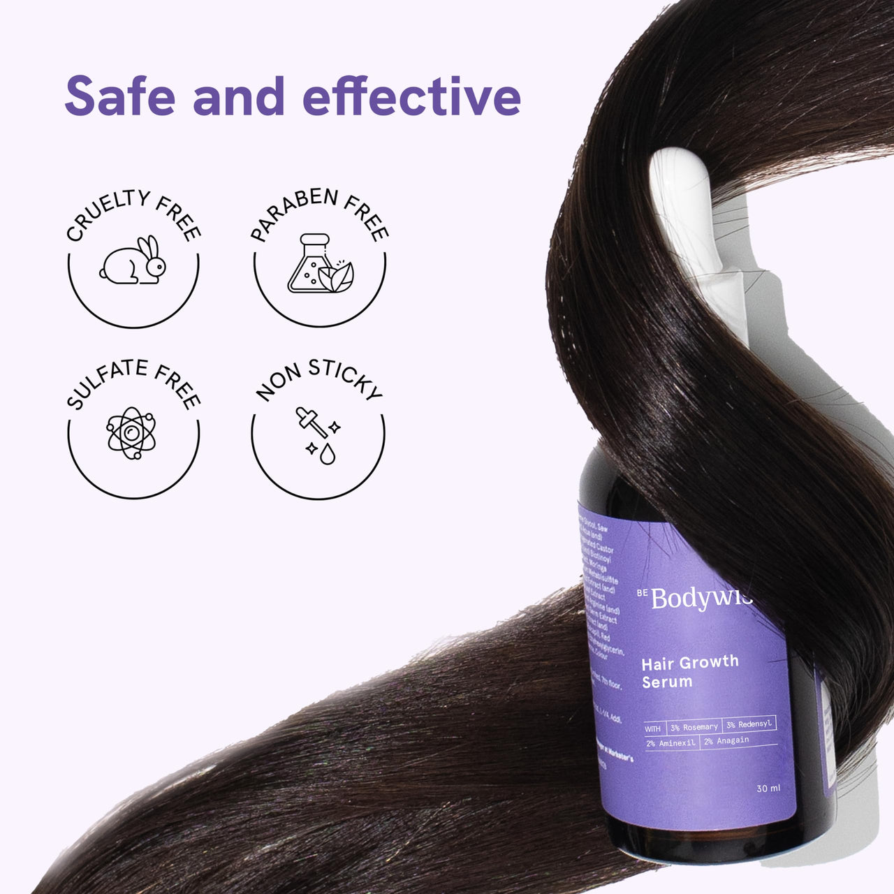 Be Bodywise 3% Rosemary Hair Serum | With 3% Redensyl, 2% Aminexil, & 2% Anagain | For Thicker & Stronger Hair | Prevents Hair Fall & Stimulates Hair Follicles | For All Hair Types | 30ml
