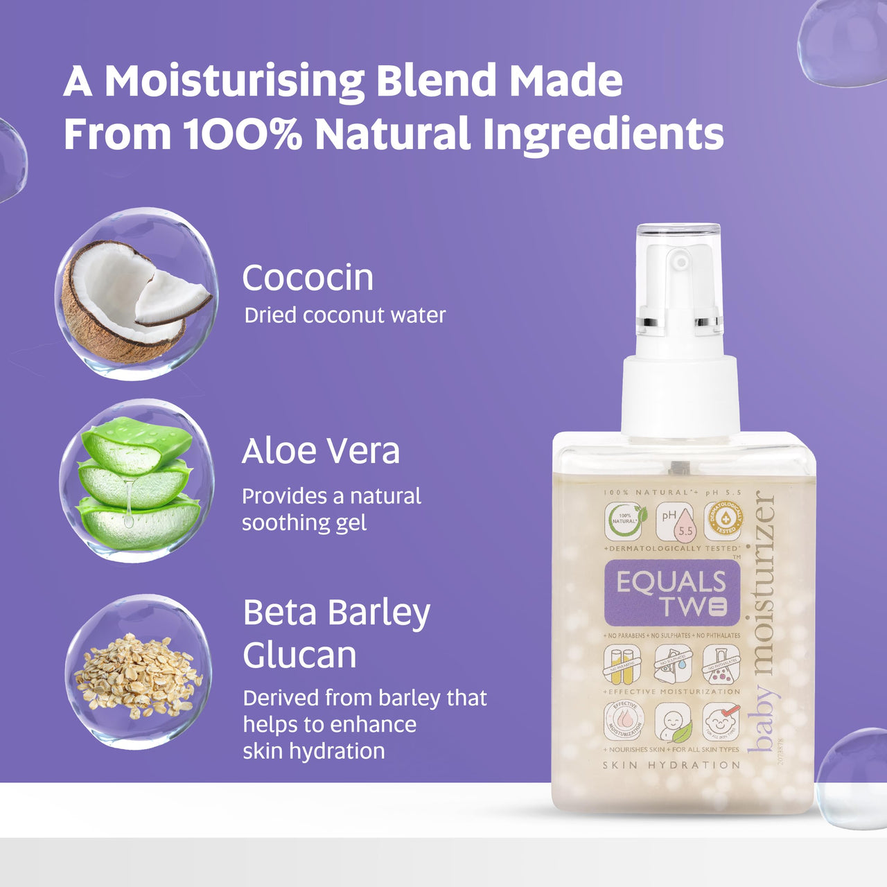 EQUALSTWO Baby Moisturizer, 500ml, 100% Natural Coconut based Daily Baby Skin Care Body Lotion for Nourishing Skin, All Skin Types, PH 5.5, Dermatalogically Tested, No Parabens No Sulphates, Pack 1