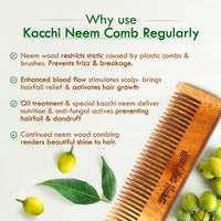 Nat Habit Kacchi Neem Wooden Comb - Soaked In 17 Herbs, Neem & Sesame Oil - Pocket-Sized For Voluminous Hair, Men & Kids Short Hair, Combo (Bouse Comb, Pocket Fine & Dual Tooth)