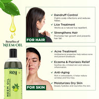 Rey Naturals Cold Pressed Neem Oil For Skin & Hair Growth - 200ml | Pure Neem Oil For Hair Dandruff | Neem Hair Oil For Lice & Nits Removal | Hair Oil Pure For Body Massage & Acne