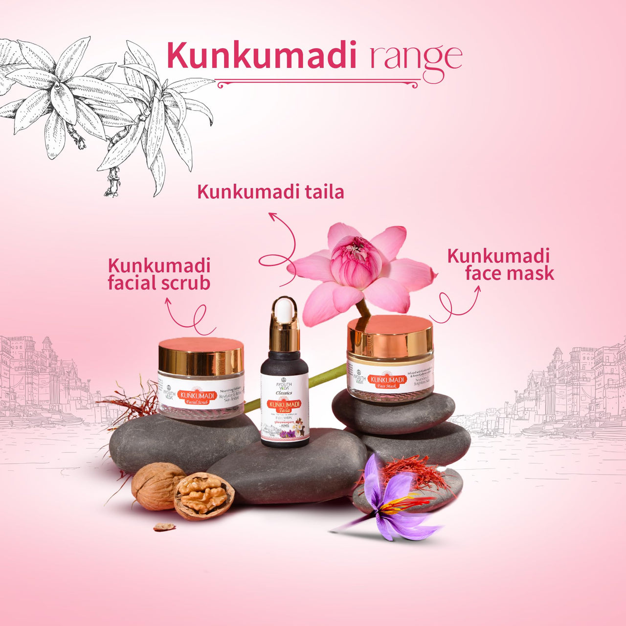 Ayouthveda Kunkumadi Taila Facial Oil For Natural Skin Illuminator | Repairs Damage Skin With Pure Saffron & Herbs | Ayurvedic Beauty Facial Oil For Glowing & Nourishing Skin (Pack Of 3-30ml each)