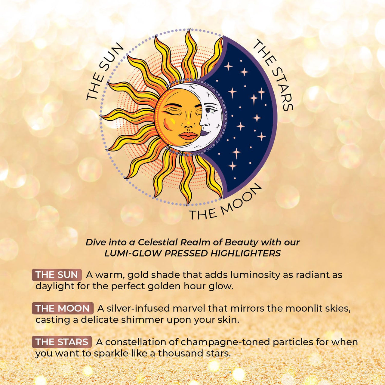 Just Herbs Lumi Glow Pressed Highlighter for Face Makeup Shea Butter + Vitamin C, 3.5 g (The Sun)