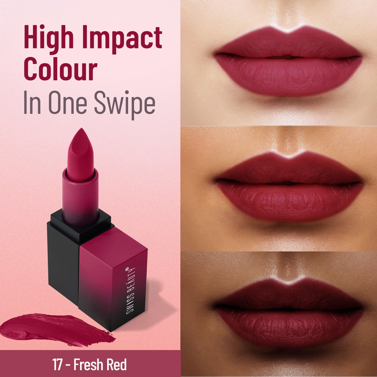Swiss Beauty Hd Matte Pigmented Smudge Proof Lipstick | Creamy Matte Long Stay Lipstick | Fresh Red, 3.4g