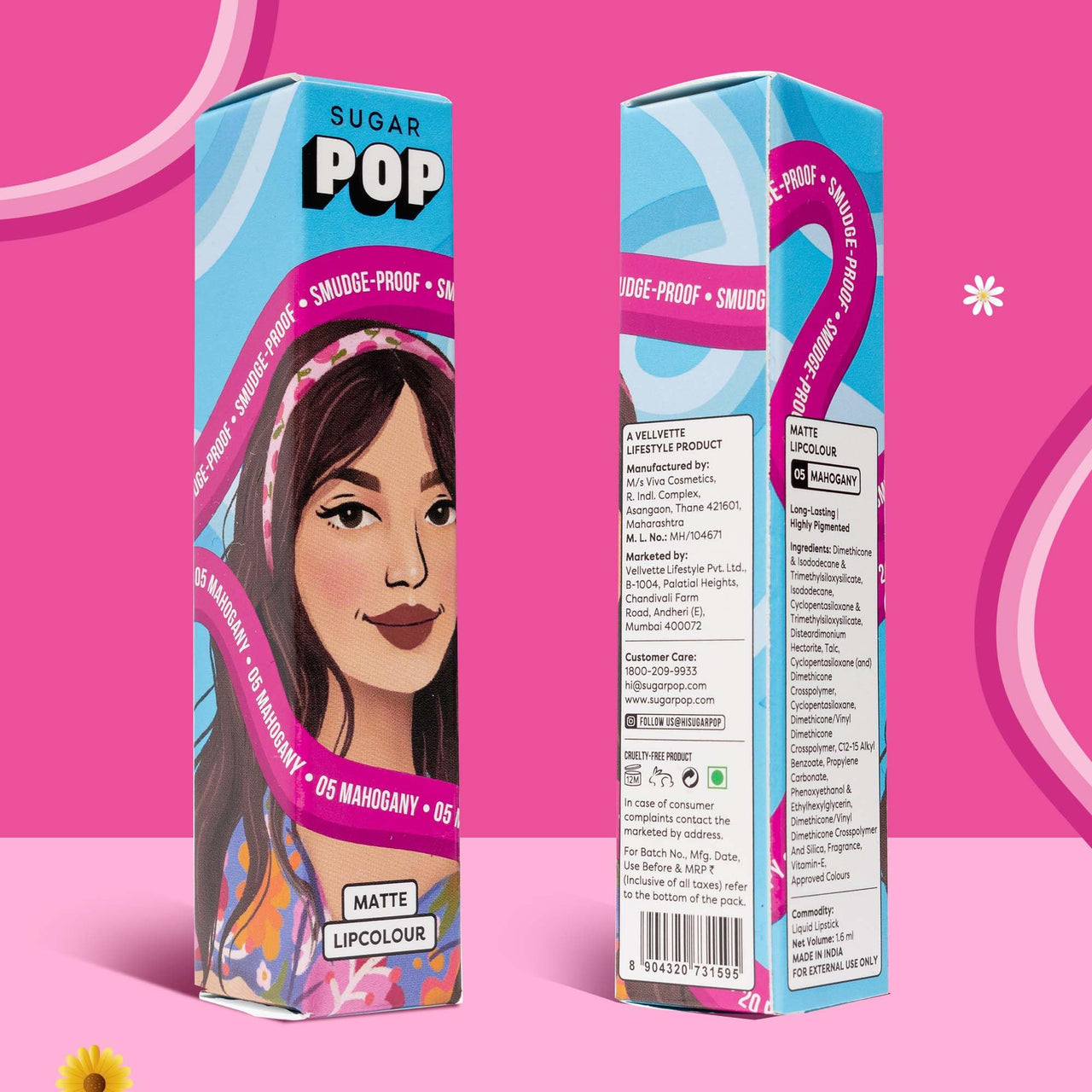 SUGAR POP Matte Lipcolour | Lasts Upto 8 hrs l Brown Lipstick for Women l Vitamin E Infused | Non-Drying, Smudge Proof, Long Lasting | 1.6ml - 05 Mahogany (Chocolate Brown)