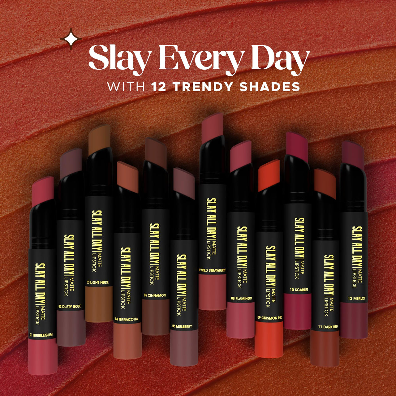 Hilary Rhoda Slay All Day Matte Lipstick | Transfer-proof & Smudge-proof | Long-Lasting & Premium Creamy Lipstick | Waterproof & Vibrant Colour lipstick | 2.6g (Flamingo - Shade 08)