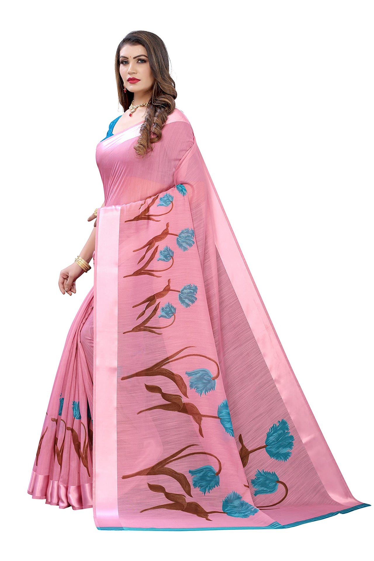 Tarshika Women's  Linen Blend Printed Saree With Blouse Piece(LINEN SAREE_NEW)