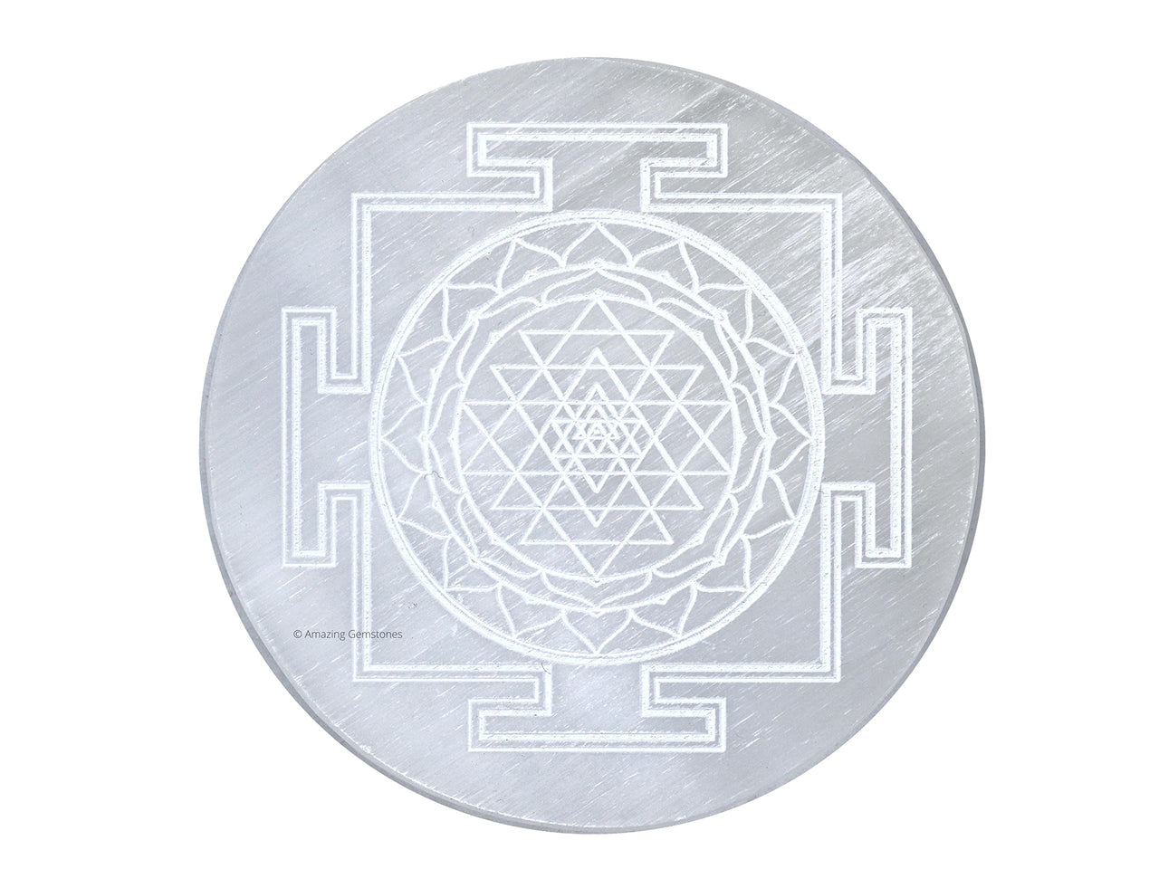 Selenite Crystal Charging Plate For Crystals And Healing Stones, 4.5" Selenite Crystal Plate Engraved Sri Yantra Coaster For Home Office Table Decor (Selenite Round Disc)