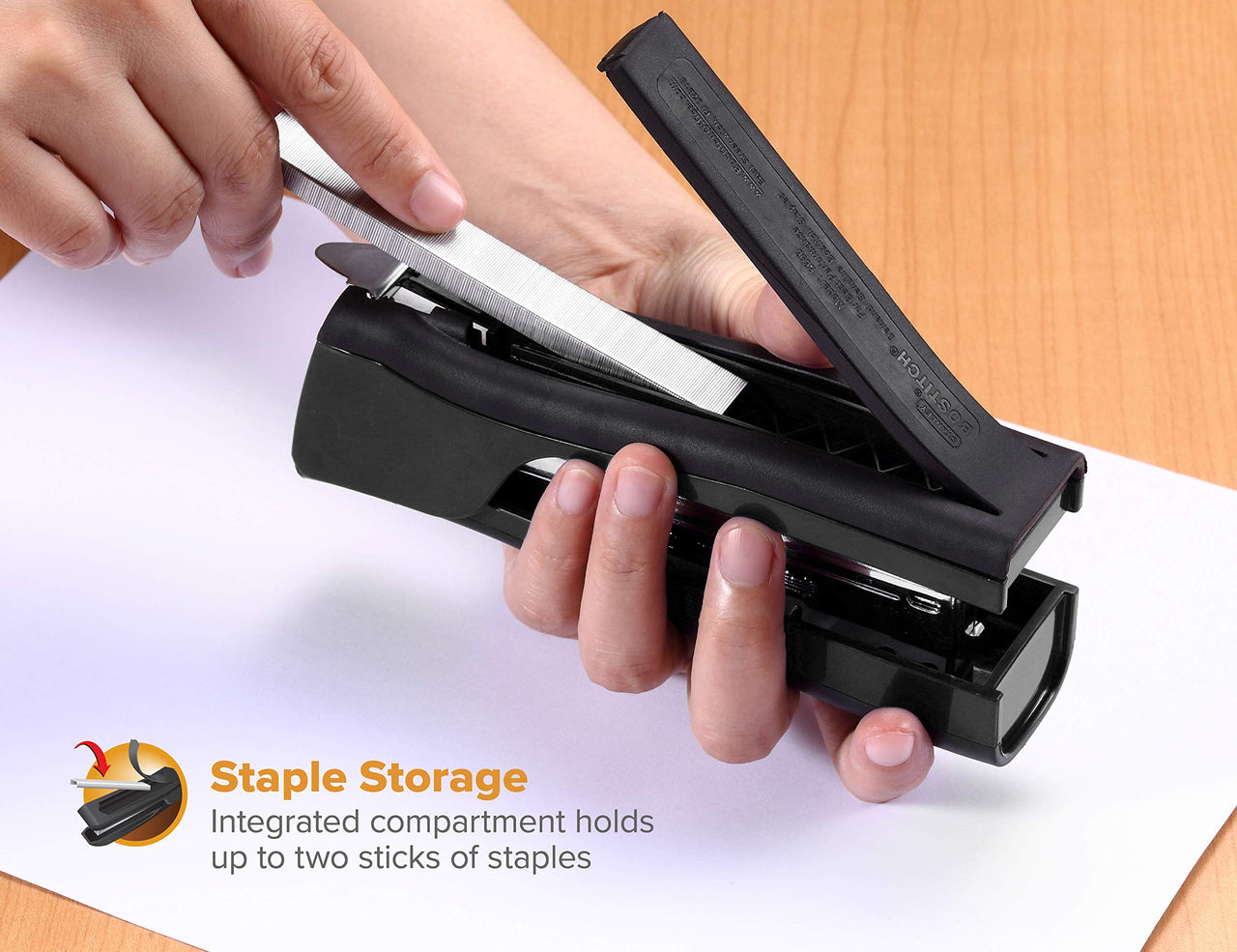 Bostitch Office Dynamo 4 in 1 Standup Stapler, 20 Sheet Capacity, Integrated Pencil Sharpener, Staple Remover & Staple Storage, Black