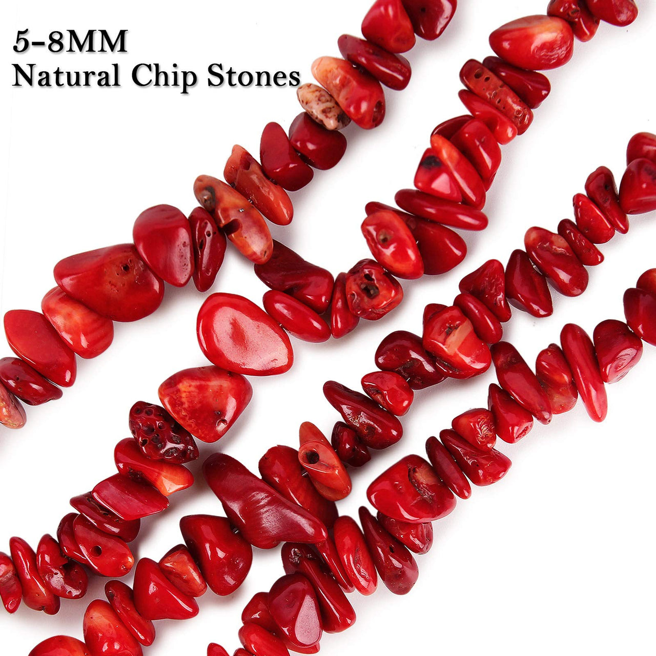 456 PCs Natural Chip Stone Beads, 5-8mm Irregular Multicolor Gemstones Loose Crystal Healing Red Coral Rocks with Hole for Jewelry Making DIY Crafts
