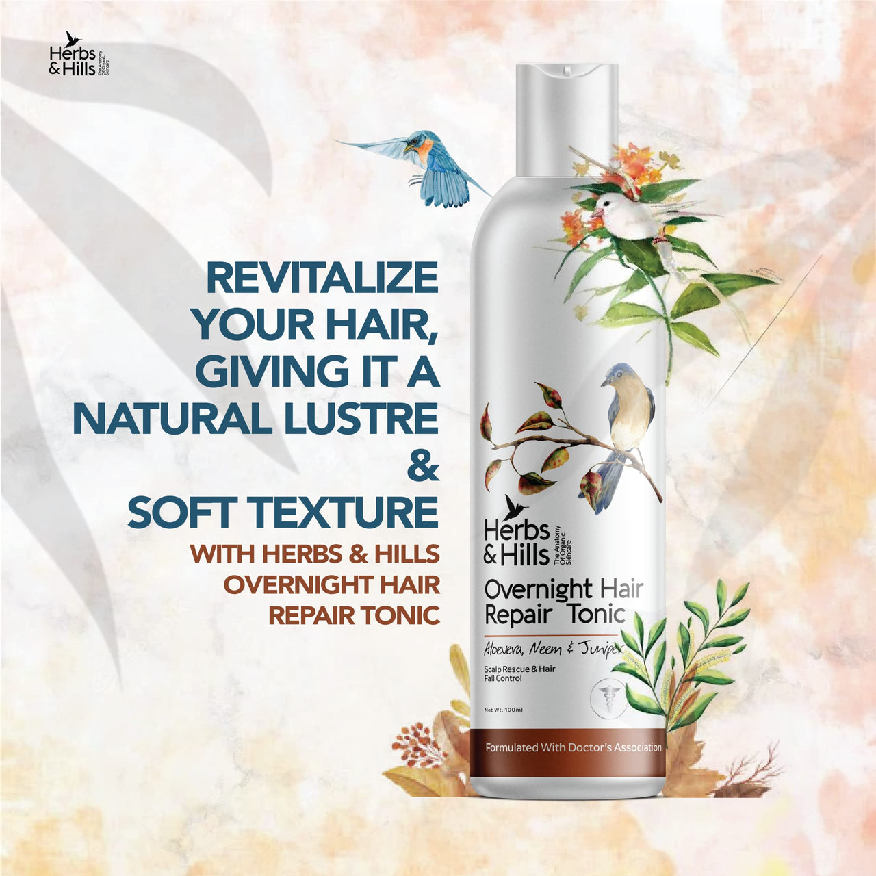 Herbs & Hills Overnight Hair Repair Tonic 100 ml with Aloe Vera, Neem & Juniper for Dry Hair, Scalp Rescue & Control Hair Fall, Reduce Dandruff, Maintains Healthy Hairs, for Men & Women