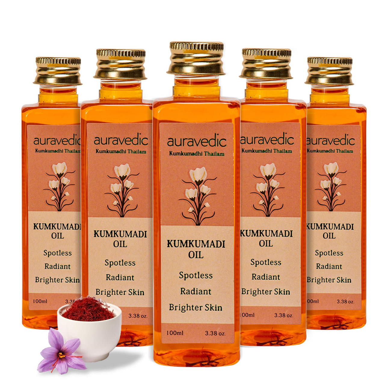 Auravedic Kumkumadi tailam for face for glowing skin 100 ml pack of 5 Kumkumadi oil face serum oil Dark spot corrector glow serum for women men