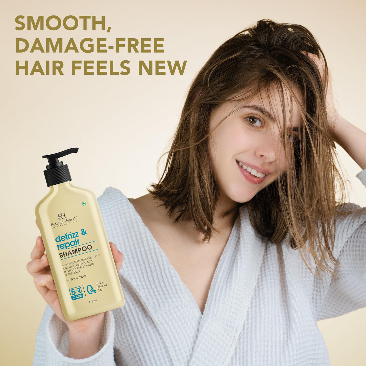 Botanic Hearth Defrizz & Repair Shampoo with Hydrolyzed Keratin & Peptides | Strengthens & Restores Hair |Repairs Damage & Adds Volume | Sulfate & Paraben Free, 473ml