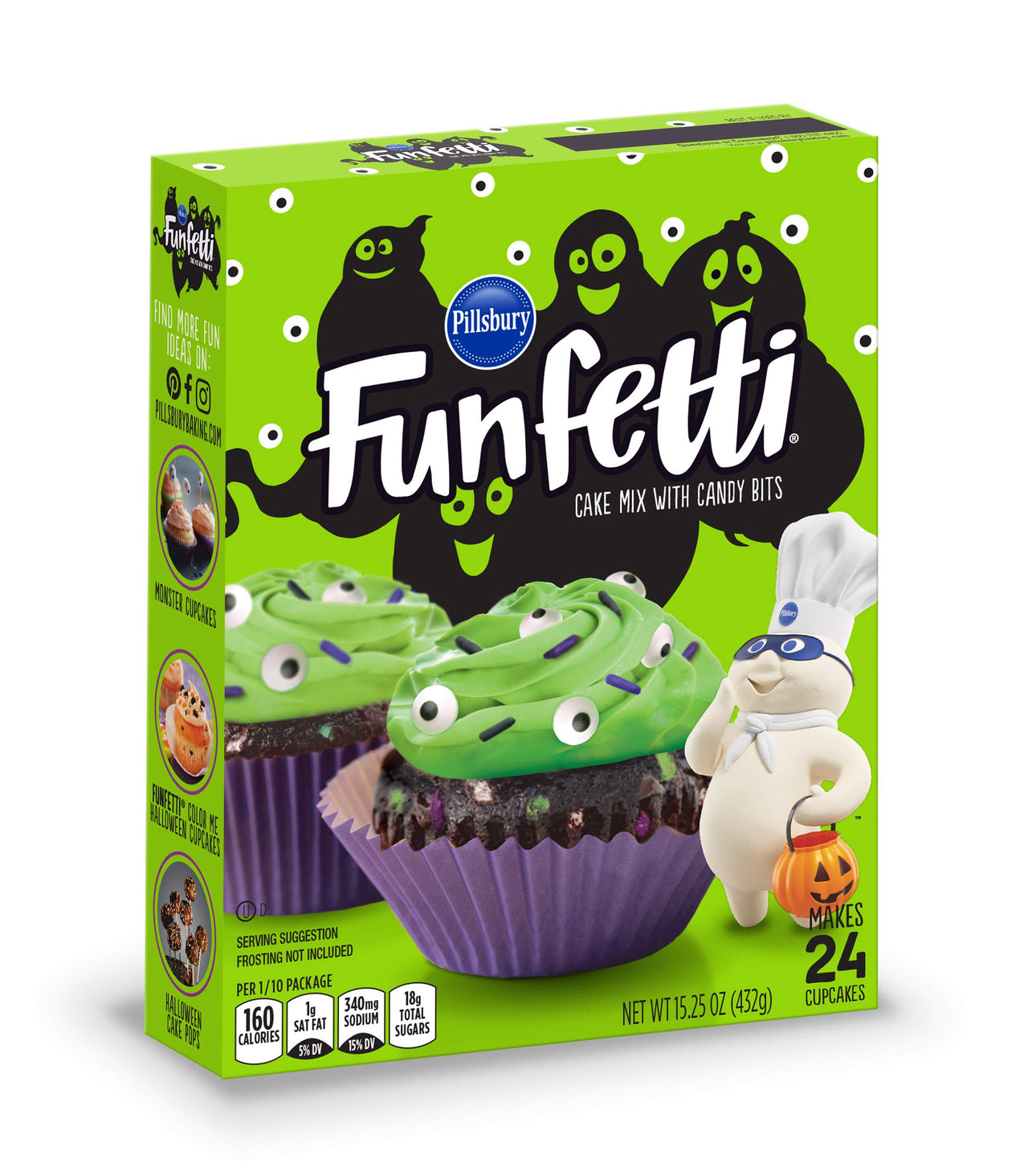 Pillsbury funfetti chocolate cake mix with colored bits and funfetti green vanilla frosting Halloween Theme