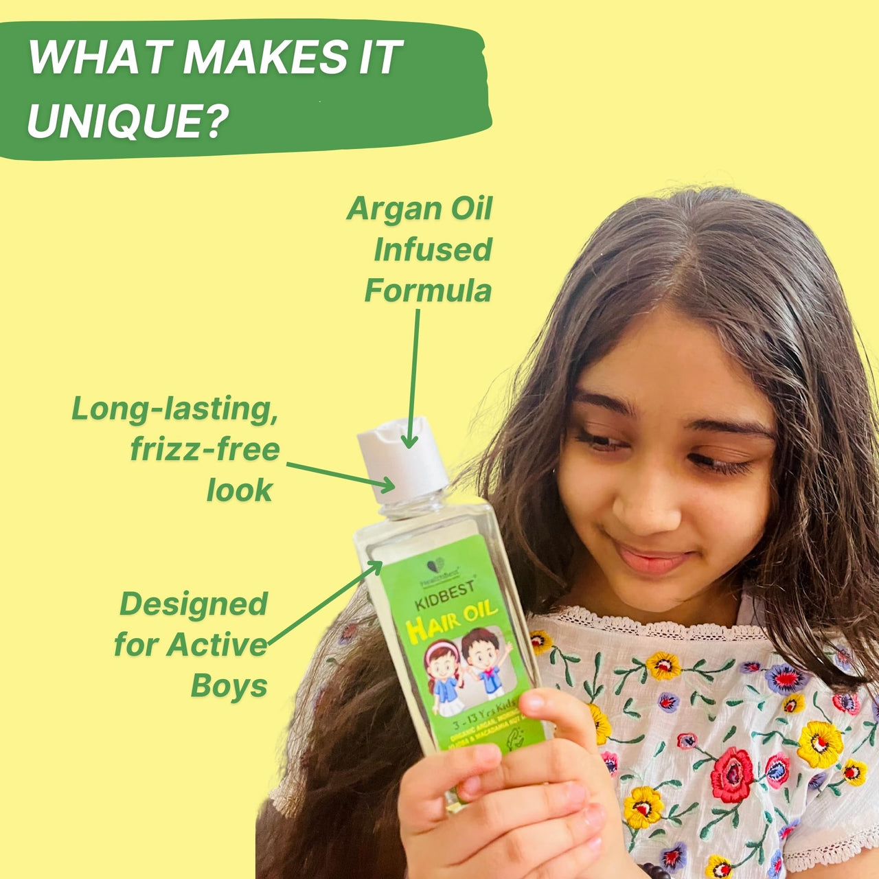 HealthBest Kidbest Hair Oil for Kids | Organic Argan, Moringa, Jojoba & Macadamia Nut Oil | Hair Growth | Damaged Hair | Tear, Paraben, SLS free | 250ml
