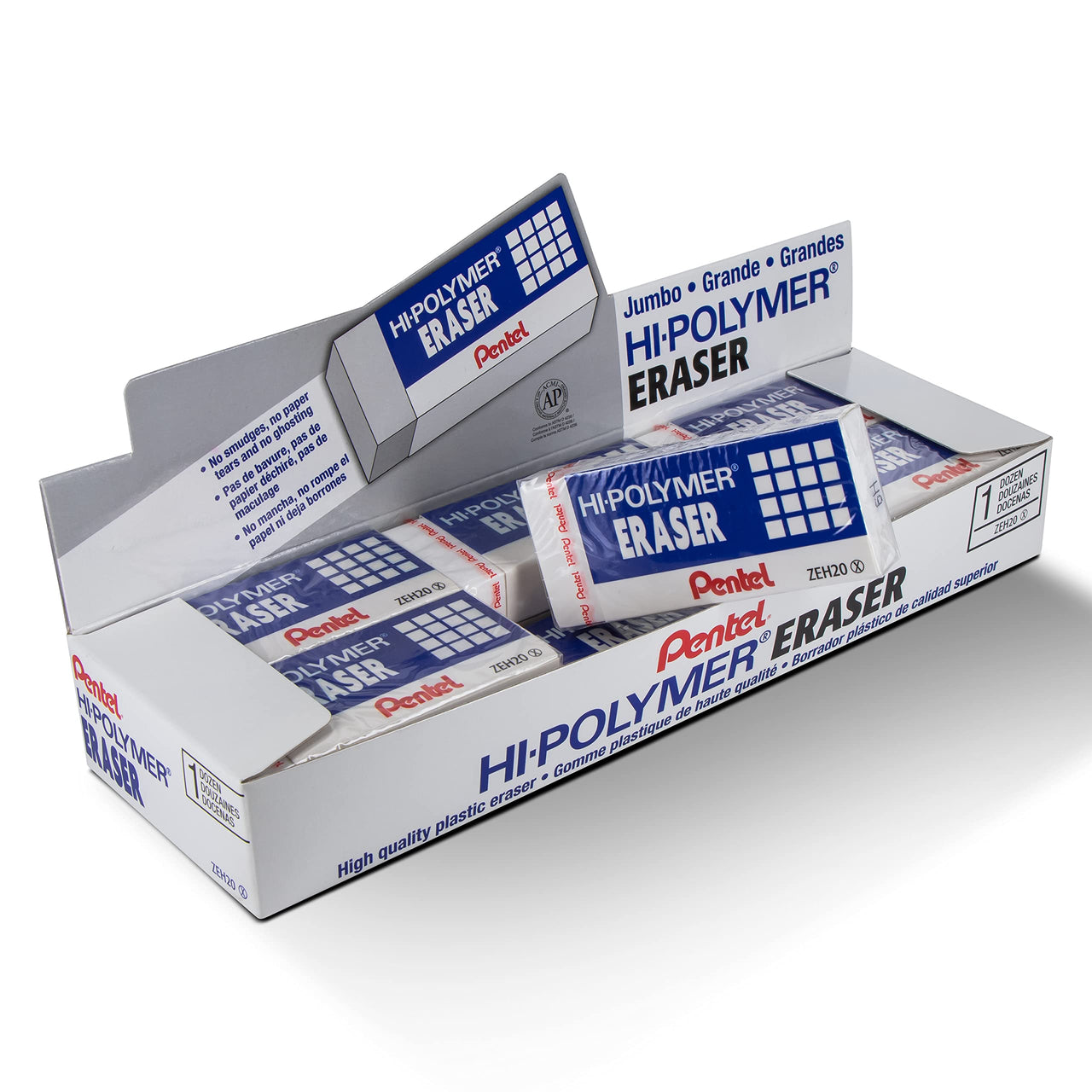 Pentel Hi-Polymer Eraser, Jumbo Size 12 pack(ZEH-20)