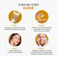 Oshea Herbals Almondfine Anti Ageing Face Serum for Normal Skin Type | Removes Fine Lines & Wrinkles with Skin Hydration | Infused with Grapefruit & Apple Extracts - 30ml
