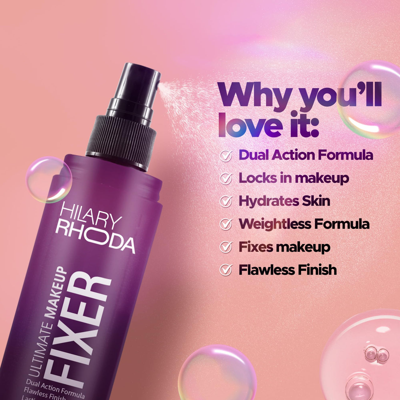 Hilary Rhoda Ultimate Makeup Fixer | Infused with Niacinamide & Hyaluronic Acid | Hydrates, Soothes & Refreshes Skin | Dual Action & Weightless Formula | Setting Spray |100 ml