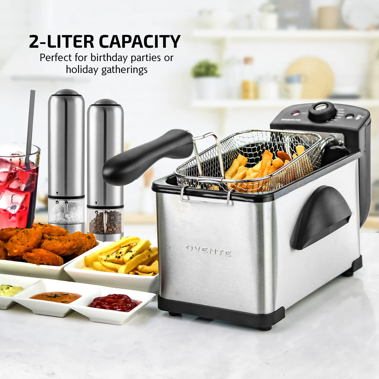 OVENTE 1.5 Liter Electric Deep Fryer FDM1501BR Charcoal and Oil Vapor Replacement Filter Set Pack of 3, White and Black ACPFDM1503, 1.5L