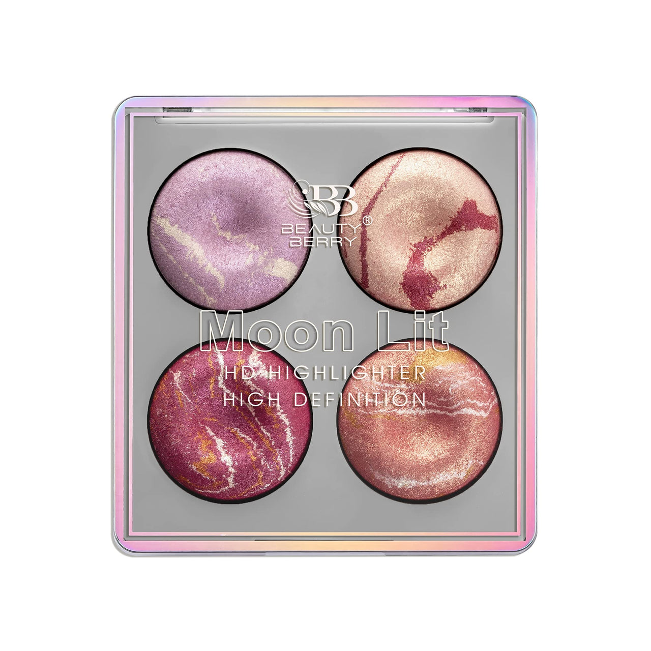 Beauty Berry Moon Lit High Definition Highlighter Palette | Highly-Pigmented Powder Highlighter with Luminous Finish | Easy to Blend Formula, 4 Multicolor Highlighter for Face Makeup (05)