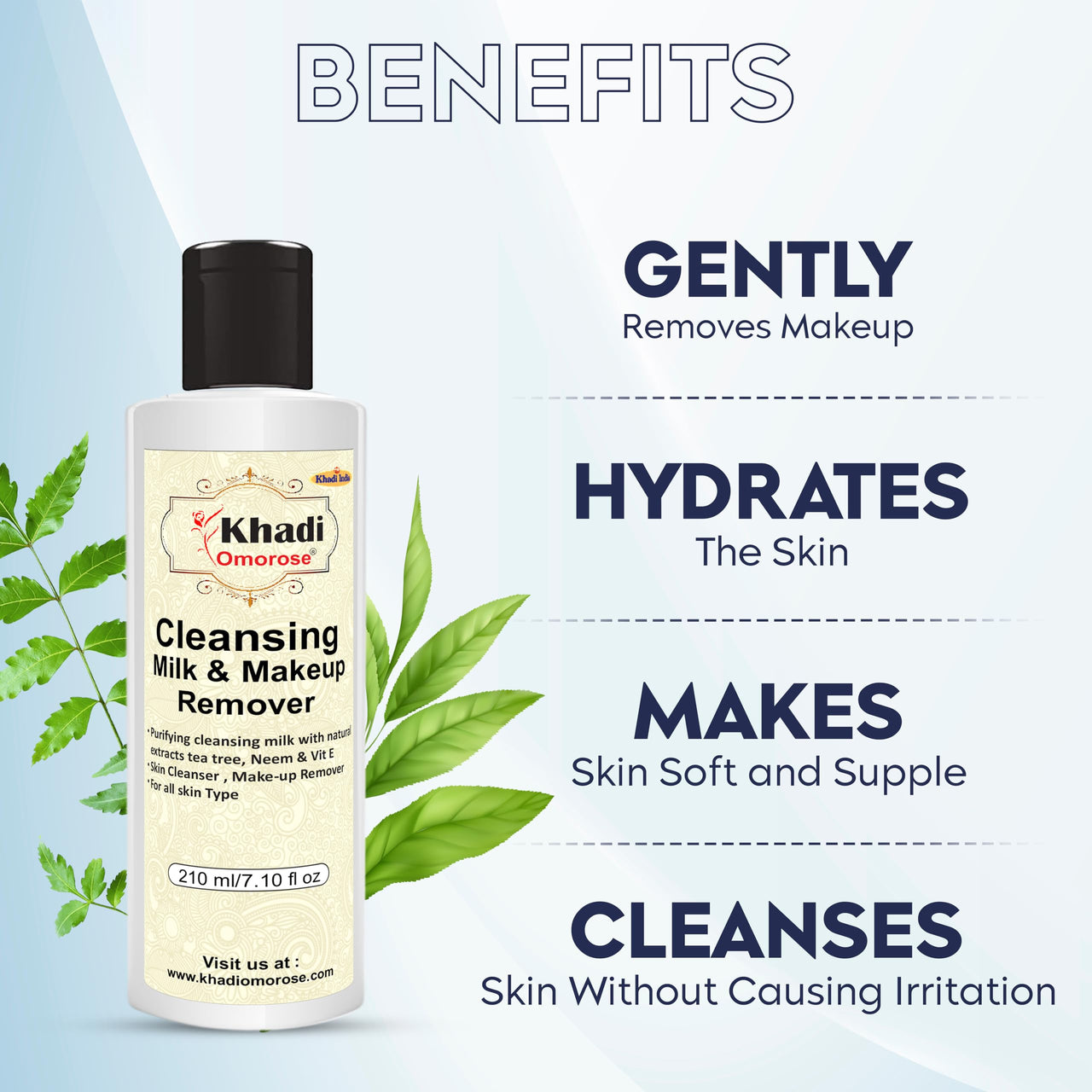 Khadi Omorose Cleansing Milk & Make-up Remover With Neem, Tea Tree & Vitamin E, 210 Ml