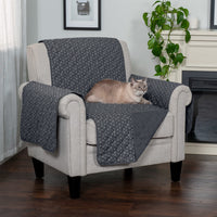Furhaven Water-Resistant & Reversible Chair Cover Protector for Dogs, Cats, & Children - Quilted Polka Paw Living Room Furniture Cover - Gray, Chair Reversible Polka Paw Gray