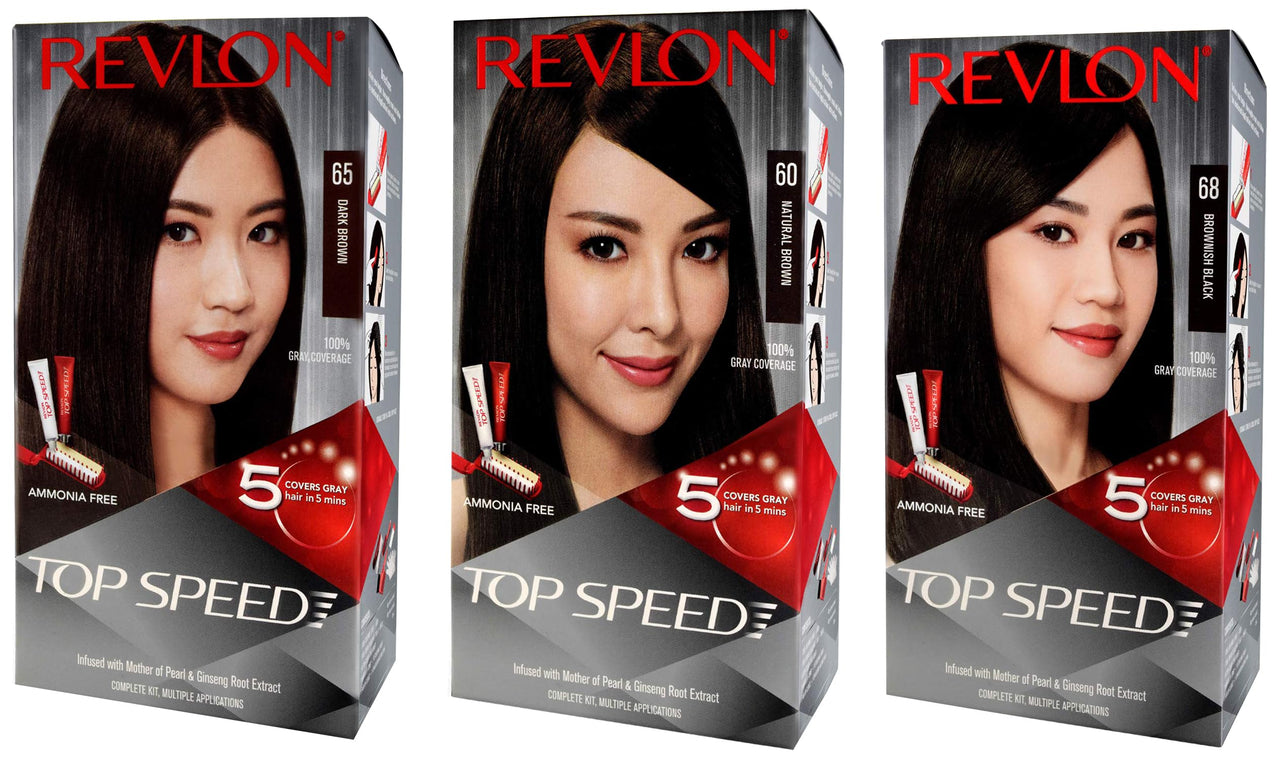 Revlon Top Speed Hair color Women, Brownish Black 68 & Revlon Top Speed Hair Color for Women, 180g Natural Brown 60 & Revlon Top Speed Hair Color for Women, 180g Dark Brown 65 (Pack of 1)