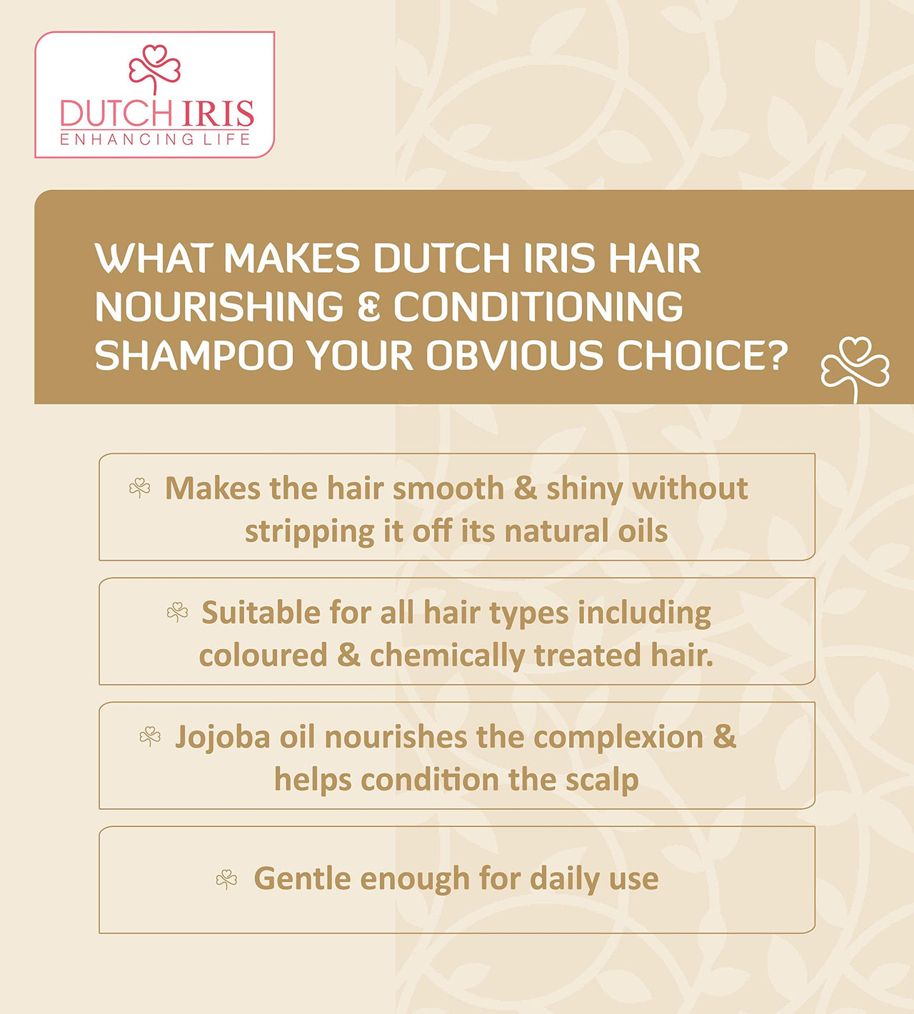 Dutch Iris Hair Nourishing & Conditioning Shampoo | Fenugreek, Argan Oil & Brahmi Blend | Paraben & SLS Free | Deep Hydration & Frizz Control | Natural Care for All Hair Types | 250ml I For Women & Men | 250ml