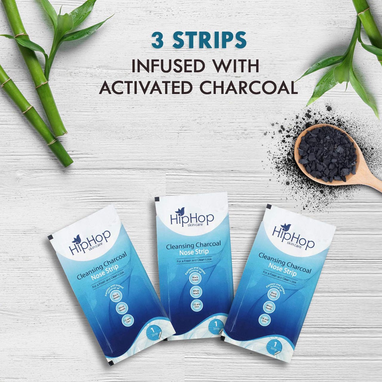 Hip Hop Skincare Charcoal Nose Strips for Men - Blackhead Remover (3 Strips), blue (Pack of 2)