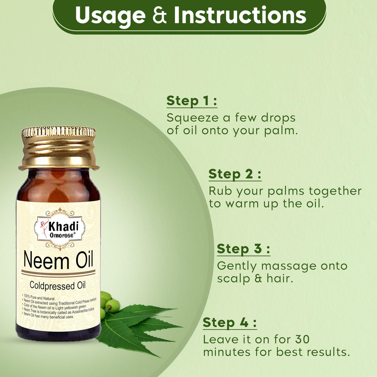 Khadi Omorose Pure Neem Oil Coldpressed Carrier Oil, 30 ml