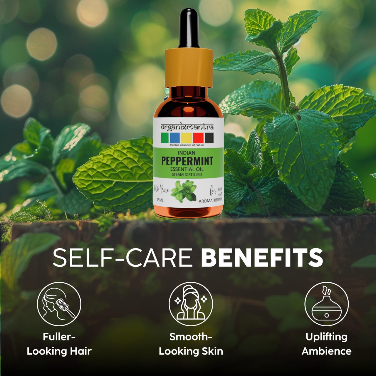 Organix Mantra Peppermint Oil for Skin, Hair, Personal Care & DIY - 100% Natural & Steam Distilled Oil - 15ML