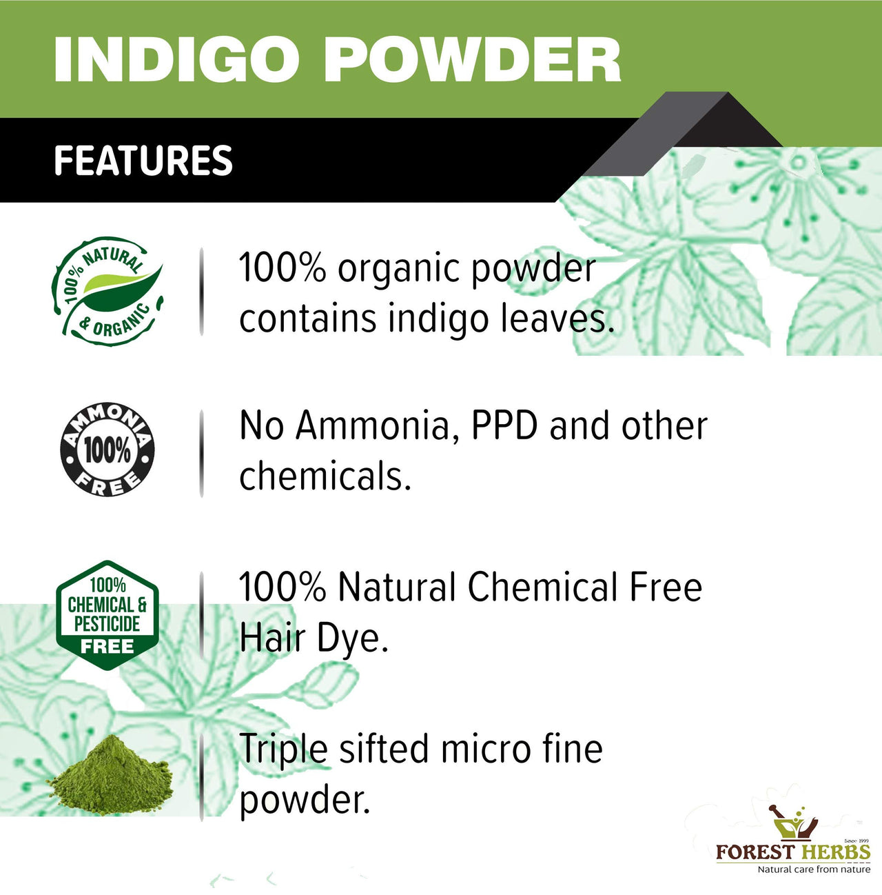 The Forest Herbs Natural Care from Nature Henna and Indigo Leaves Powder Combo (200gm Each) Total 400g | No Added Preservative and Additives | Non-GMO