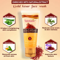 NutriGlow Gold Kesar Facial Kit (250gm + 10ml) with Bleach Cream (43gm) & Face Wash (65ml), All Skin Types (Pack Of 3)