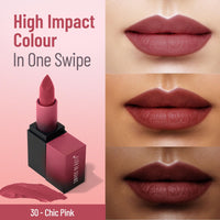 Swiss Beauty Hd Matte Pigmented Smudge Proof Lipstick | Creamy Matte Long Stay Lipstick | Chic Pink, 3.4g