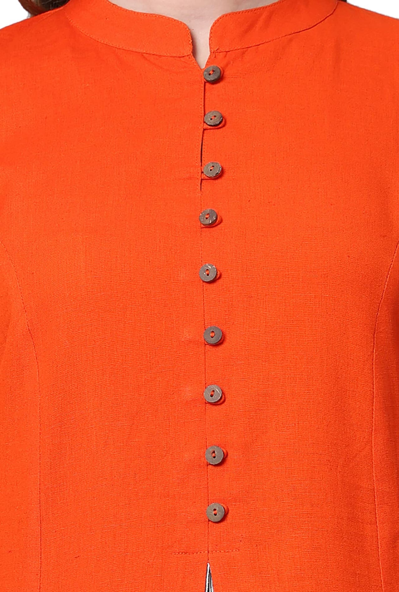 Pistaa's  Women Cotton Printed Cut Regular Kurta Orange M