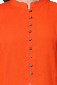 Pistaa's  Women Cotton Printed Cut Regular Kurta Orange M