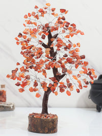 Carnelian Chakra Tree of Life - Crystal Tree for Positive Energy, Handmade Gemstone Tree - Feng Shui Decor, Good Luck Money Tree Bonsai - Orange Healing Crystals for Sacral Chakra, Prosperity Gift Carnelian (Silver Wire)