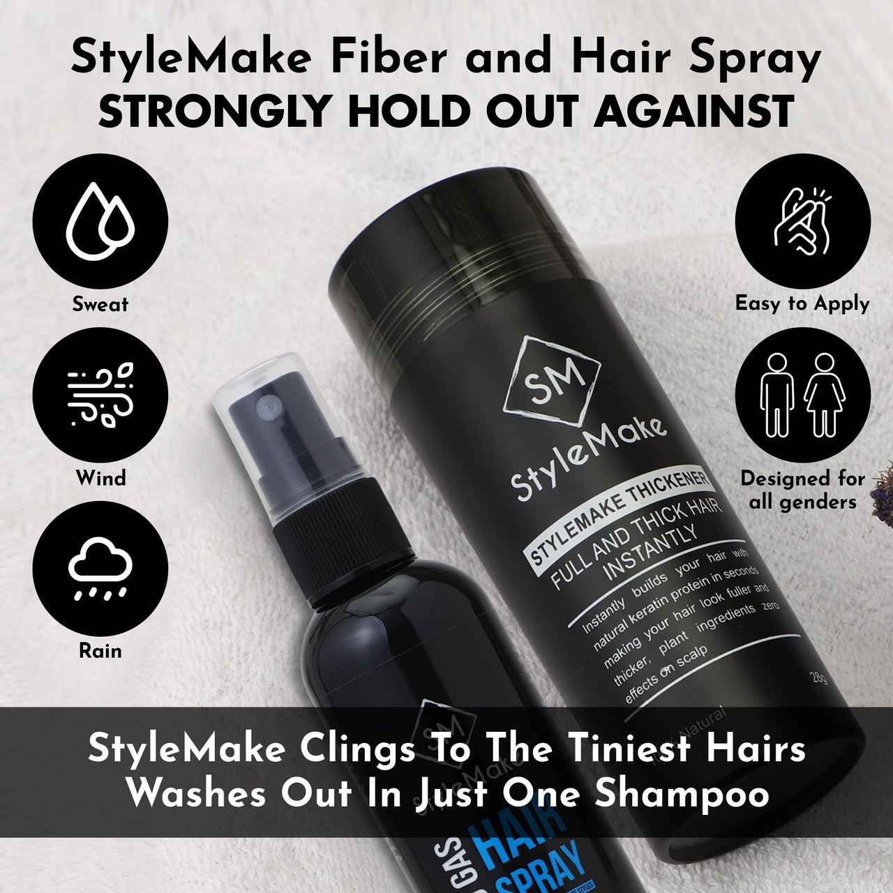 STYLEMAKE Thickener Hair Loss Concealer With Hair Spray - Hair Building Fibers 28Gm - Hair Fibers For Thin & Fine Hair - Hair Thickening Fibers For Men & Women's- Combo Pack (Dark Brown) - 28 Grams