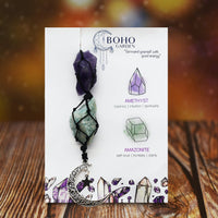 BOHO GARDEN Hanging Car Charm - Amethyst & Amazonite - Dangling Moon & Healing Crystal Accessories, Rearview Mirror Decorations - Balance, Intuition, Spirituality, Self-Love, Honesty, Clarity, Energy Amethyst-amazonite