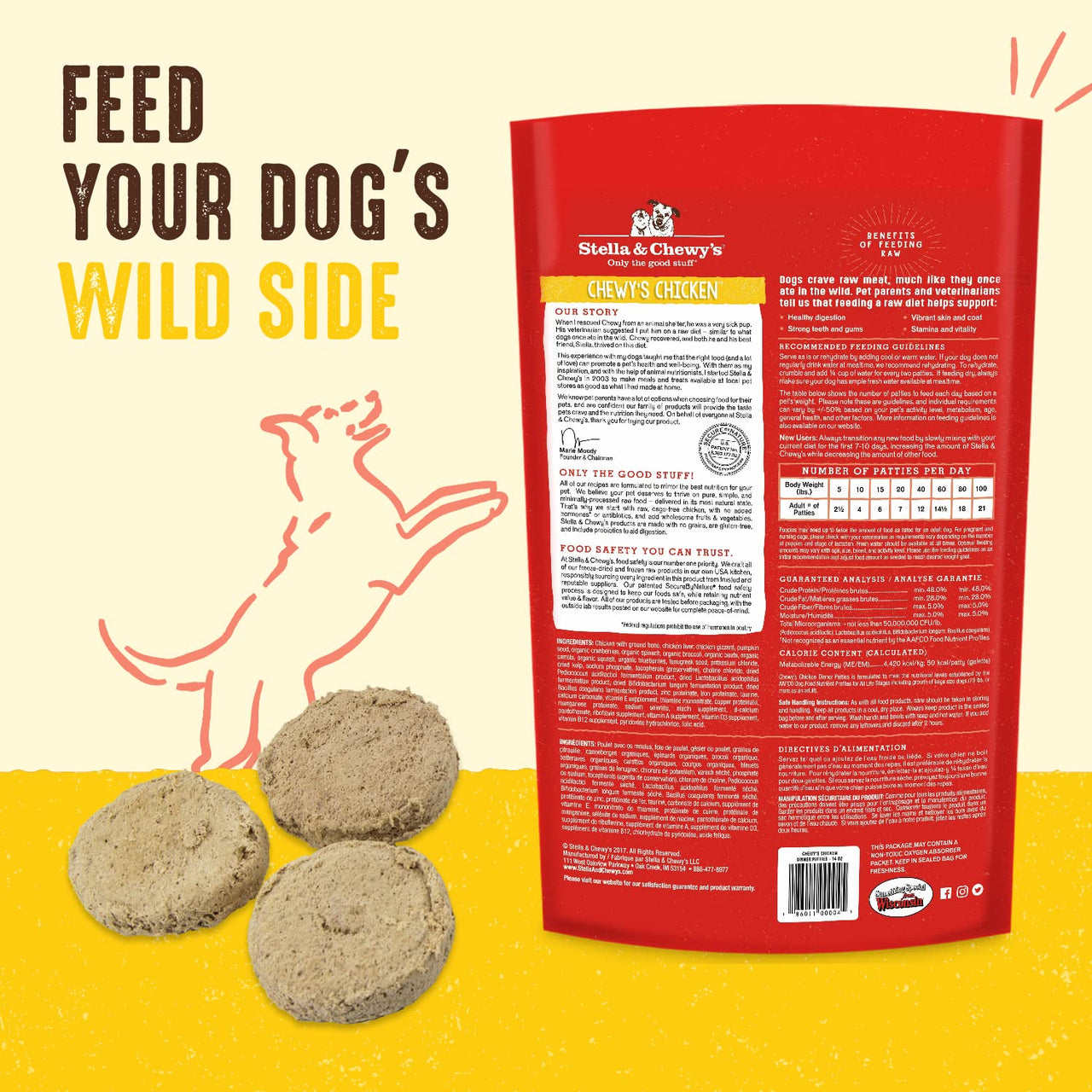 Stella & Chewy's  Freeze Dried Raw Dinner Patties – Grain Free Dog Food, Protein Rich Chewy’s Chicken Recipe – 14 oz Bag 14 Ounce (Pack of 1)
