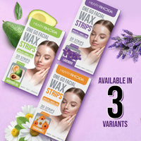Hilary Rhoda One Go Facial Wax Strips | Ready-To-Use | Face, Cheek, Upper Lip & Chin Facial Wax | Painless Hair Removal | With 2 Finish Wipes | 20 Strips (Lavender)