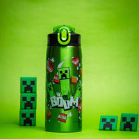 Zak Designs Minecraft Water Bottle for Travel and At Home, 19 oz Vacuum Insulated Stainless Steel with Locking Spout Cover, Built-In Carrying Loop, Leak-Proof Design (Creeper)