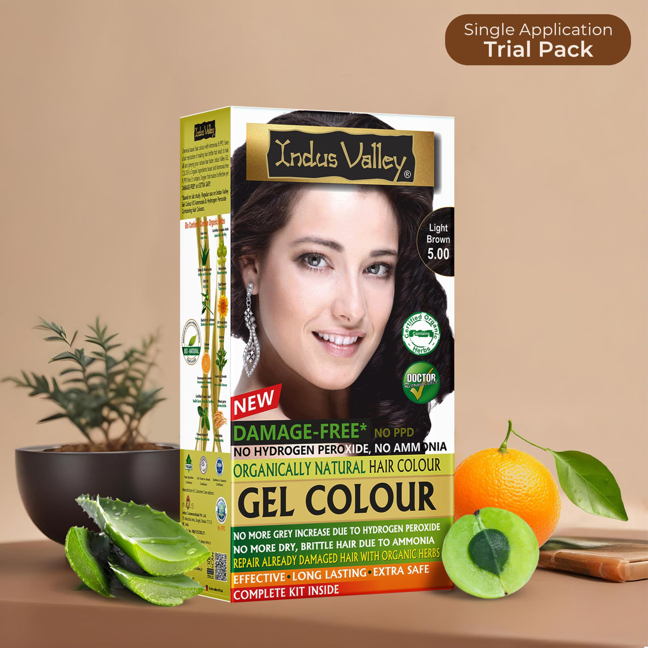 INDUS VALLEY Damage Free Natural Gel Hair Colour for Women | Ammonia & PPD Free Organic Hair Colour with 100% Grey Coverage, Long Lasting Hair Color Trial Pack (Light Brown, 65 ml)