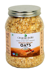 Orgrain India Organic Rolled Oats 500g | Gluten Free Oats | Healthy Breakfast Cereal | Whole Grain Old Fashion Jumbo Rolled Oats with High Fibre, Protein | Diet food for Weight Management